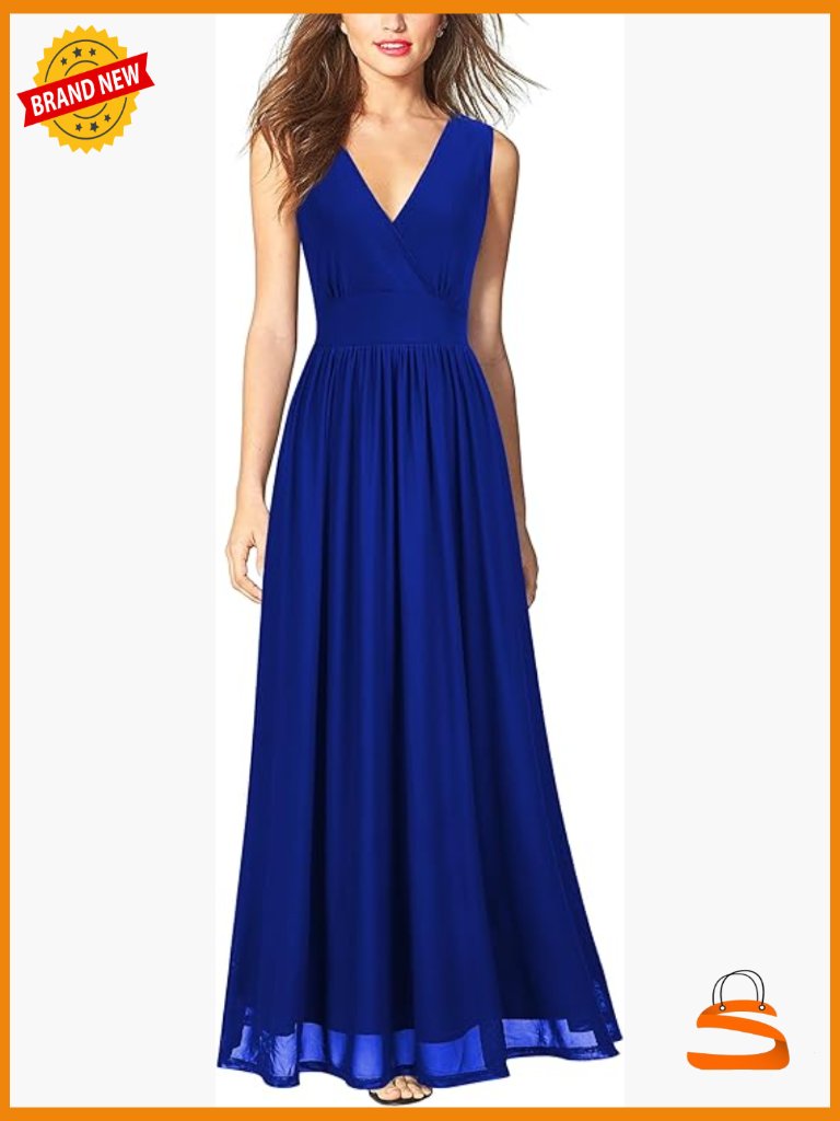 Sleeveless Deep V Neck Mesh Maxi Dress - Casual Long